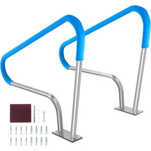 VEVOR Pool Rail 54×36 Pool Railing 304 Stainless Steel 250LBS Load Capacity Silver Rustproof Pool Handrail Humanized Swimming Pool Handrail with Blue Grip Cover & M8 Drill Bit & Self-Taping Screws(48×36 Inch 2 Pack)