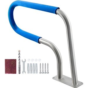 VEVOR Pool Rail 54×36 Pool Railing 304 Stainless Steel 250LBS Load Capacity Silver Rustproof Pool Handrail Humanized Swimming Pool Handrail with Blue Grip Cover & M8 Drill Bit & Self-Taping Screws(30×22 Inch)