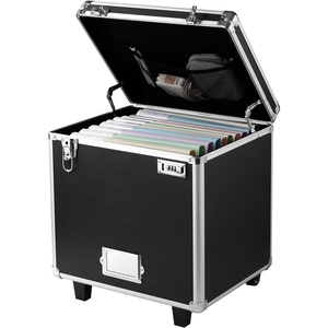 VEVOR Portable File Storage Box, 15.6 x 12.6 x 15 inch Internal Chest Size, Locking Mobile Business Case with Telescopic Handle, Hand pull File Case for Office Home, Offices, Hospitals, Banks