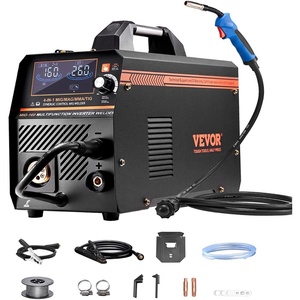 VEVOR Pro MIG Welder, 250A Pluse Mig Welding Machine, 5-in-1 Synergic Welder Machine MIG Pluse/Gas MIG/Flux Core MIG/Stick/Lift TIG, 110V/220V Dual Voltage Aluminum Mig Welder with LCD Screen Display(4-in-1 160A)