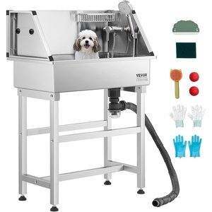 VEVOR Professional Dog Washing Station, 34 Inch Stainless Steel Pet Grooming Tub with Hot & Cold Faucet, Showerhead, Storage Rack, No-Bend All-in-One Bathtub, Home Wash Sink, Fits Small Cats and Dogs(34 inch)