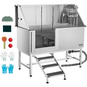 VEVOR Professional Dog Washing Station, 34 Inch Stainless Steel Pet Grooming Tub with Hot & Cold Faucet, Showerhead, Storage Rack, No-Bend All-in-One Bathtub, Home Wash Sink, Fits Small Cats and Dogs(62 inch)