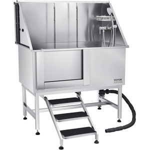 VEVOR Professional Dog Washing Station, 34 Inch Stainless Steel Pet Grooming Tub with Hot & Cold Faucet, Showerhead, Storage Rack, No-Bend All-in-One Bathtub, Home Wash Sink, Fits Small Cats and Dogs(50 inch)