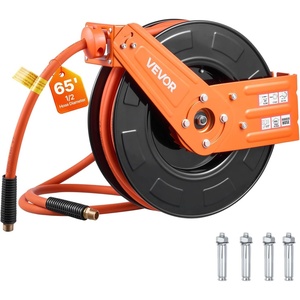 VEVOR Retractable Air Hose Reel, 1/2 Inch x 65 FT Rubber Air Hose Max 300PSI, Auto Rewind Air-Compressor Hoses Reel with 5 ft Lead in, Ceiling/Wall Mount for Garage Workshops(1/2IN x 65FT)