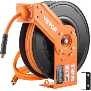 VEVOR Retractable Air Hose Reel, 1/2 Inch x 65 FT Rubber Air Hose Max 300PSI, Auto Rewind Air-Compressor Hoses Reel with 5 ft Lead in, Ceiling/Wall Mount for Garage Workshops(3/8IN x 50FT)