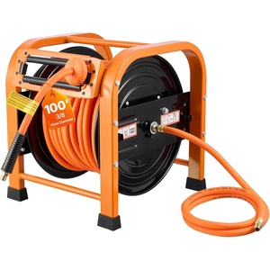 VEVOR Retractable Air Hose Reel, 3/8 Inch x 100 FT Hybrid Air Hose Max 300PSI, Auto Rewind Air-Compressor Hoses Reel with 5ft Lead in, Portable Freestanding Heavy Duty Steel Reel for Garages Workshops