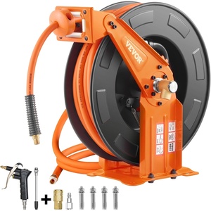VEVOR Retractable Air Hose Reel, 3/8 Inch x 50 FT Rubber Air Hose Max 300PSI, Auto Rewind Air-Compressor Hoses Reel with 5 ft Lead in, Ceiling/Wall Mount Heavy Duty Steel Double Arm(3/8IN x 65FT)