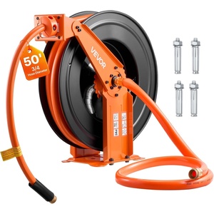 VEVOR Retractable Air Hose Reel, 3/8 Inch x 50 FT Rubber Air Hose Max 300PSI, Auto Rewind Air-Compressor Hoses Reel with 5 ft Lead in, Ceiling/Wall Mount Heavy Duty Steel Double Arm(3/4IN x 50FT)