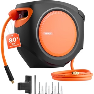 VEVOR Retractable Air Hose Reel, 3/8IN x 65FT Hybrid Air Hose Max 300PSI, Air Compressor Hose Reel Auto-Rewind with 6.6 FT Lead in, Ceiling/Wall Mount Enclosed PP Reel & Built-in 180° Swivel Bracket(3/8IN x 80FT)