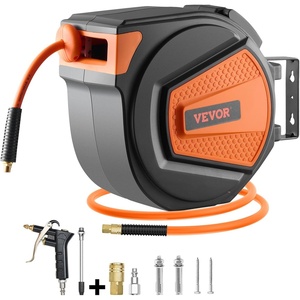 VEVOR Retractable Air Hose Reel, 3/8IN x 65FT Hybrid Air Hose Max 300PSI, Air Compressor Hose Reel Auto-Rewind with 6.6 FT Lead in, Ceiling/Wall Mount Enclosed PP Reel & Built-in 180° Swivel Bracket(3/8IN x 65FT)