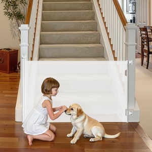 VEVOR Retractable Baby Gate, Extends to 120 inch Extra Wide, 38.5 inch Tall, with Reinforced Fiberglass Strips, Avoids Crawling Through, Mesh Dog Gate for Decks, Doorways, Garages, Indoor, Black(White)