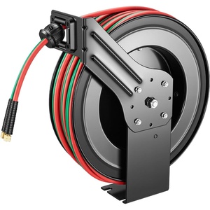 VEVOR Retractable Welding Hose Reel, 1/4 Inch x 100FT Twin Oxygen Acetylene Rubber Hose Max 300PSI – R Grade, Ceiling/Wall Mount Heavy Duty Steel Hose Reel Auto-Rewind, Ideal for Workshops Garages(18.5 x 9 x 21.6Inch)