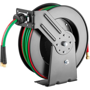 VEVOR Retractable Welding Hose Reel, 1/4 Inch x 100FT Twin Oxygen Acetylene Rubber Hose Max 300PSI – R Grade, Ceiling/Wall Mount Heavy Duty Steel Hose Reel Auto-Rewind, Ideal for Workshops Garages(15.7 x 7.9 x 16.8 inch)