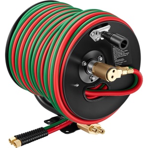VEVOR Retractable Welding Hose Reel, Hand Crank Manual Rewind Hose Reel with 1/4 Inch x 100FT Twin Oxygen Acetylene Rubber Hose Max 300PSI – T Grade, Ceiling/Wall Mount Steel Reel for Workshop Garages(T Grade-1/4 Inch x 100FT)