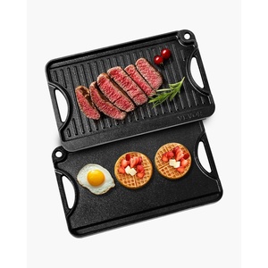 VEVOR Reversible Grill/Griddle, 20×10 inch Pre-Seasoned Cast Iron Griddle, Portable Rectangular Pan with Handle, Family Cookware for Indoor/Outdoor Stove Top Burner, Gas, Camping BBQ, Black(14″ x 8.5″ x 1″)