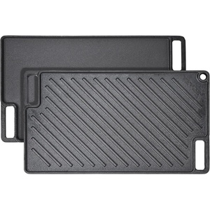 VEVOR Reversible Grill/Griddle, 20×10 inch Pre-Seasoned Cast Iron Griddle, Portable Rectangular Pan with Handle, Family Cookware for Indoor/Outdoor Stove Top Burner, Gas, Camping BBQ, Black(16.7″ x 9.7″ x 0.6″)