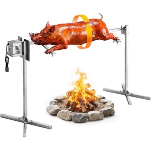 VEVOR Rotisserie Grill, 46in BBQ Outdoor Pig & Lamb Spit Roaster, Charcoal Spit Roaster with 132 LBS Capacity, Wheels, 4-Level Height, Stainless Steel Electric Rotisserie Grill Kit for Camping Outdoor(N52″-88)
