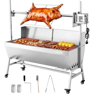 VEVOR Rotisserie Grill, 46in BBQ Outdoor Pig & Lamb Spit Roaster, Charcoal Spit Roaster with 132 LBS Capacity, Wheels, 4-Level Height, Stainless Steel Electric Rotisserie Grill Kit for Camping Outdoor(Baffle46″)