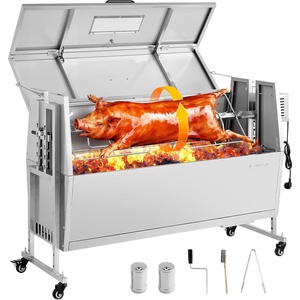 VEVOR Rotisserie Grill, 46in BBQ Outdoor Pig & Lamb Spit Roaster, Charcoal Spit Roaster with 132 LBS Capacity, Wheels, 4-Level Height, Stainless Steel Electric Rotisserie Grill Kit for Camping Outdoor(46″)