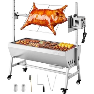 VEVOR Rotisserie Grill, 46in BBQ Outdoor Pig & Lamb Spit Roaster, Charcoal Spit Roaster with 132 LBS Capacity, Wheels, 4-Level Height, Stainless Steel Electric Rotisserie Grill Kit for Camping Outdoor(37″)