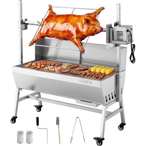 VEVOR Rotisserie Grill, 46in BBQ Outdoor Pig & Lamb Spit Roaster, Charcoal Spit Roaster with 132 LBS Capacity, Wheels, 4-Level Height, Stainless Steel Electric Rotisserie Grill Kit for Camping Outdoor(Baffle37″)
