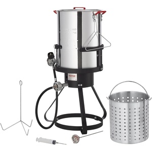 VEVOR Seafood Boiling Kit & Turkey Fryer, 30-qt Boiler Steamer Cooker Set, Outdoor Aluminum Frying Pot, 54,000 BTU Burner Propane Gas Boiler, Gifts for Thanksgiving Day(30-qt)