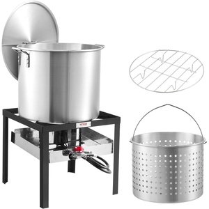 VEVOR Seafood Boiling Kit & Turkey Fryer, 30-qt Boiler Steamer Cooker Set, Outdoor Aluminum Frying Pot, 54,000 BTU Burner Propane Gas Boiler, Gifts for Thanksgiving Day(60-qt)