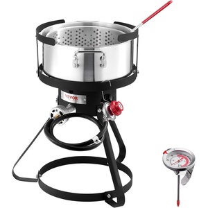VEVOR Seafood Boiling Kit & Turkey Fryer, 30-qt Boiler Steamer Cooker Set, Outdoor Aluminum Frying Pot, 54,000 BTU Burner Propane Gas Boiler, Gifts for Thanksgiving Day(10-qt)