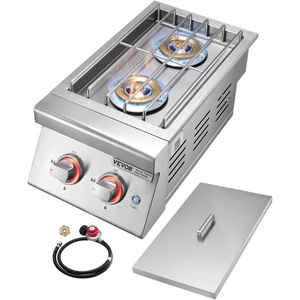 VEVOR Single Grilling Side Burner, 17,000BTU Liquid Propane Side Burner for Outdoor Kitchen, Convertible to Natural Gas, 304 Stainless Steel Built-in Single Grill Burners with LED for BBQ Grill Island(17 000BTU)
