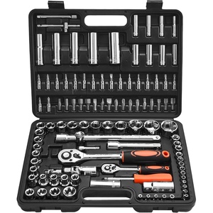 VEVOR Socket Set, 76 Pieces, 3/8 inch Drive Socket and Ratchet Set, SAE and Metric, Deep and Shallow, Mechanic Tool Kit with Accessories and Storage Case, CR-V Alloy Steel, for Automotive Repair(1/4″&1/2″)