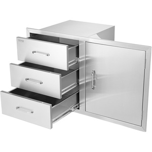 VEVOR Stainless Steel Cabinet, Outdoor Kitchen Door Drawer Combo 29.5″ W x 22.6″ H x 21.7″ D, Access Door/Triple Drawers, Propane Drawer, Adjustable Garbage Ring, BBQ Island Patio Grill Station(Drawer&Door 38.1W x 22.6H x 20.8D Inch)