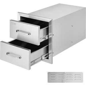 VEVOR Stainless Steel Cabinet, Outdoor Kitchen Door Drawer Combo 29.5″ W x 22.6″ H x 21.7″ D, Access Door/Triple Drawers, Propane Drawer, Adjustable Garbage Ring, BBQ Island Patio Grill Station(14W x 14.3H x 23D Inch)