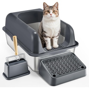 VEVOR Stainless Steel Cat Litter with Lid, XL Extra Large Enclosed Cat Litter Box for Big Cats, High Sides Metal Litter Box, Anti Leakage,Odor-Free & Easy Cleaning,Include Scoop & Foot Board(Dark grey)