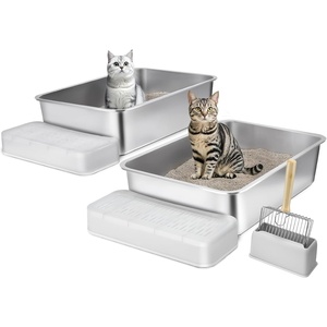 VEVOR Stainless Steel Cat Litter with Lid, XL Extra Large Enclosed Cat Litter Box for Big Cats, High Sides Metal Litter Box, Anti Leakage,Odor-Free & Easy Cleaning,Include Scoop & Foot Board(Silver)