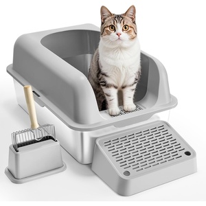 VEVOR Stainless Steel Cat Litter with Lid, XL Extra Large Enclosed Cat Litter Box for Big Cats, High Sides Metal Litter Box, Anti Leakage,Odor-Free & Easy Cleaning,Include Scoop & Foot Board(Light grey)