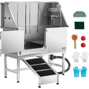 VEVOR Stainless Steel Dog Washing Station, 50 inch Pet Grooming Tub w/Ramp, PE Water Filter Board, Faucet & Showerhead & Soap Holder Dog Bathtub for Large & Medium & Small Pets (Left Door)