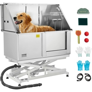VEVOR Stainless Steel Dog Washing Station, Professional 62 inch Pet Grooming Tub w/Ramp, PE Water Filter Board, Faucet & Showerhead & Soap Holder Bathtub for Large & Medium & Small Pets (Left Door)(Electric Right Door)