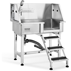 VEVOR Stainless Steel Dog Washing Station, Professional 62 inch Pet Grooming Tub w/Ramp, PE Water Filter Board, Faucet & Showerhead & Soap Holder Bathtub for Large & Medium & Small Pets (Left Door)(Stairs)