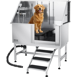VEVOR Stainless Steel Dog Washing Station, Professional 62 inch Pet Grooming Tub w/Ramp, PE Water Filter Board, Faucet & Showerhead & Soap Holder Bathtub for Large & Medium & Small Pets (Left Door)(Right STAIRS)