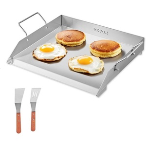 VEVOR Stainless Steel Griddle, 18×16 inch Universal Flat Top Rectangular Plate, Gas Grill Griddle for BBQ Grill, Teppanyaki, Portable Family Cookware with Handle, for Camping Tailgating Party(17.9″ x 16.1″ x 3.2″)