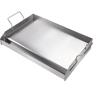 VEVOR Stainless Steel Griddle, 23.5″x16″ Pre-Seasoned Stove Top Griddle, Rectangular Double Burner Griddle Pan, Non-Stick Family Pan Cookware with Handles and Oil Groove, for BBQ, Gas Grills, Silver