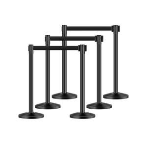 VEVOR Stanchion Post, 6 Pcs Stanchions with Retractable Belts, Carbon Steel Black Stanchions Queue with Sand Injection Hollow Base, Crowd Control Barriers for Theaters, Parties, Weddings, Exhibitions(Black)