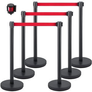 VEVOR Stanchion Post, 6 Pcs Stanchions with Retractable Belts, Carbon Steel Black Stanchions Queue with Sand Injection Hollow Base, Crowd Control Barriers for Theaters, Parties, Weddings, Exhibitions(Black & Red)