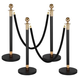 VEVOR Stanchions and Velvet Ropes 8Pcs, Hollow Base with Stainless Steel Post, 4 Red Velvet Ropes and Posts, Crowd Control Barriers Silver Stanchions, Red Carpet Runner Poles for Party Supplies(Black)