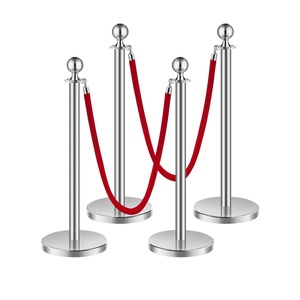 VEVOR Stanchions and Velvet Ropes 8Pcs, Hollow Base with Stainless Steel Post, 4 Red Velvet Ropes and Posts, Crowd Control Barriers Silver Stanchions, Red Carpet Runner Poles for Party Supplies(Silver)
