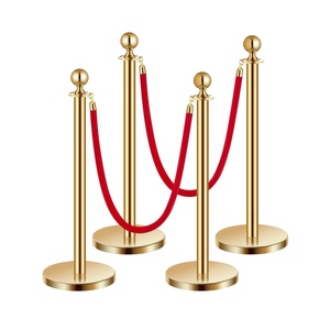 VEVOR Stanchions and Velvet Ropes 8Pcs, Hollow Base with Stainless Steel Post, 4 Red Velvet Ropes and Posts, Crowd Control Barriers Silver Stanchions, Red Carpet Runner Poles for Party Supplies(Gold)