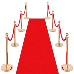 VEVOR Stanchions and Velvet Ropes 8Pcs, Hollow Base with Stainless Steel Post & 32.81ft Carpet, 6 Red Velvet Ropes, Crowd Control Barriers Gold Stanchions, Red Carpet Runner Poles for Party Supplies(Gold + Red)