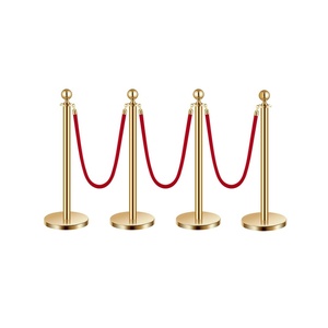 VEVOR Stanchions and Velvet Ropes 8Pcs, Hollow Base with Stainless Steel Post & 32.81ft Carpet, 6 Red Velvet Ropes, Crowd Control Barriers Gold Stanchions, Red Carpet Runner Poles for Party Supplies(Gold)