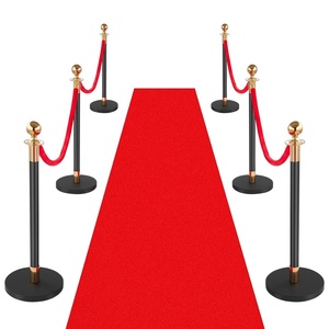 VEVOR Stanchions and Velvet Ropes 8Pcs, Hollow Base with Stainless Steel Post & 32.81ft Carpet, 6 Red Velvet Ropes, Crowd Control Barriers Gold Stanchions, Red Carpet Runner Poles for Party Supplies(Black + Red)