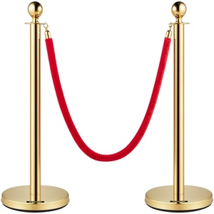 VEVOR Stanchions and Velvet Ropes, Solid Base with Stainless Steel Post, 5ft Red Velvet Ropes and Posts (Silver, Concrete Metal Bottom – 2Pcs 1Rope)(Gold)